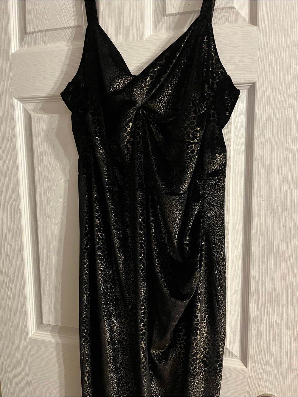 Tatyana Black Strapless Velvet Slip Dress with Metallic Leopard Accent